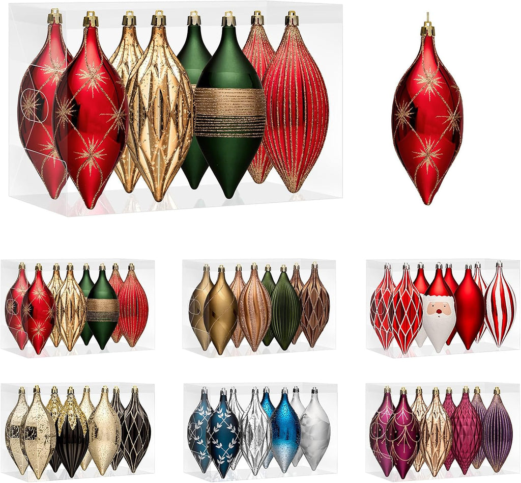 Finial Drop Christmas Ornaments for Tree Decorations, 150mm/6inch Shatterproof Plastic Hanging Large Tear Drop