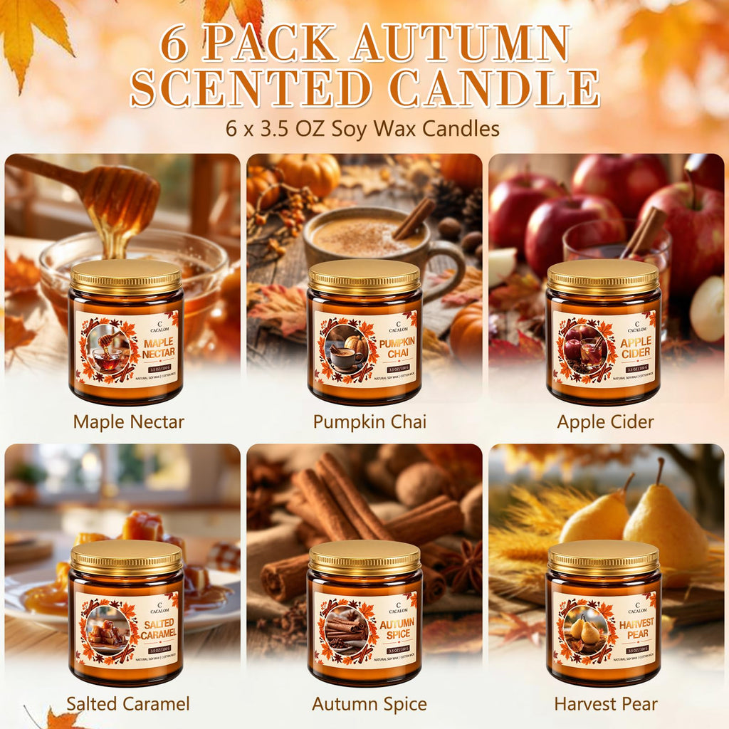 Fall Candles Set, Scented Candles, Gift Ready, 6 x 3.5oz