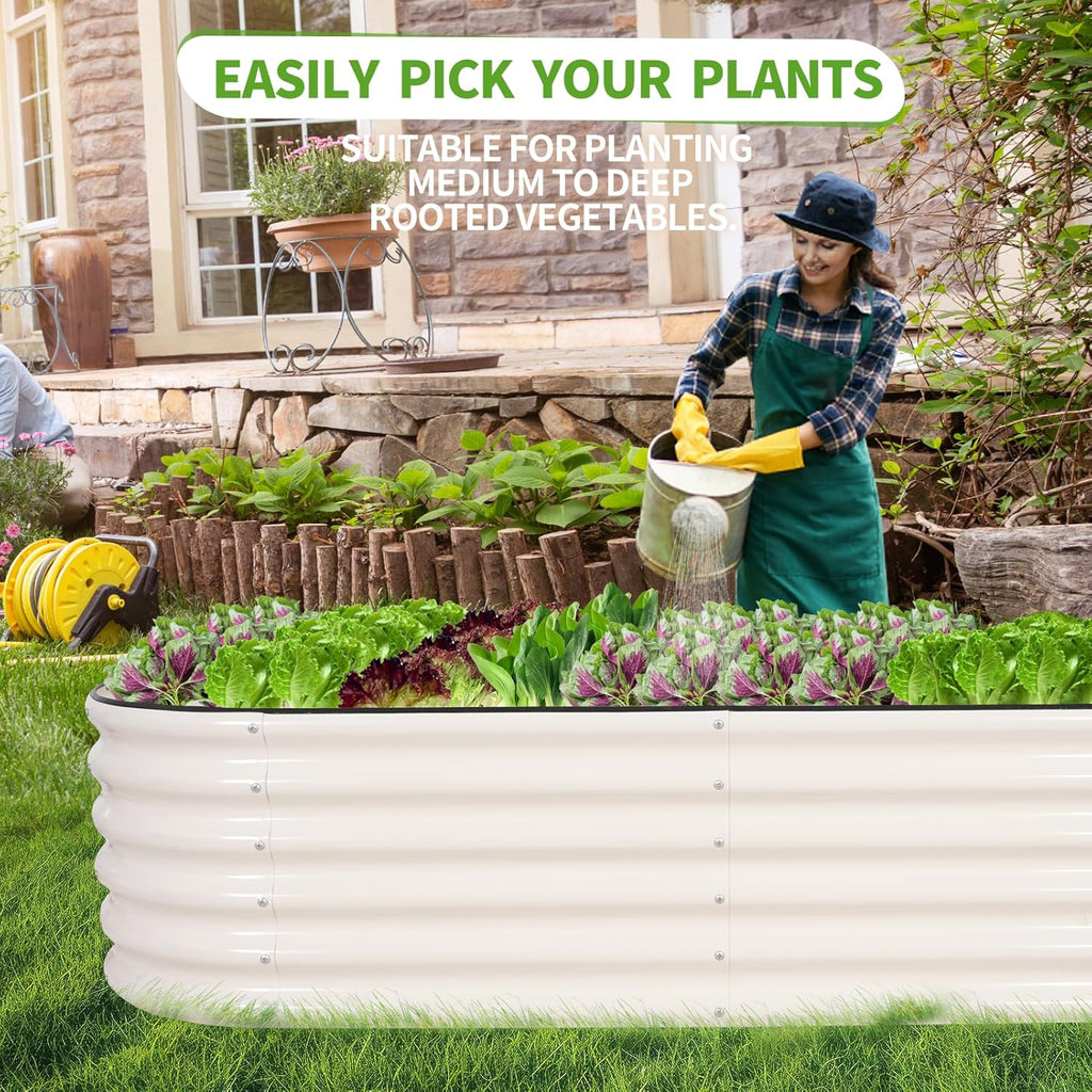 Galvanized Raised Garden Bed Outdoor- 6x2x1.4FT Planter Box, White | Metal Raised Beds for Gardening, Steel Raised