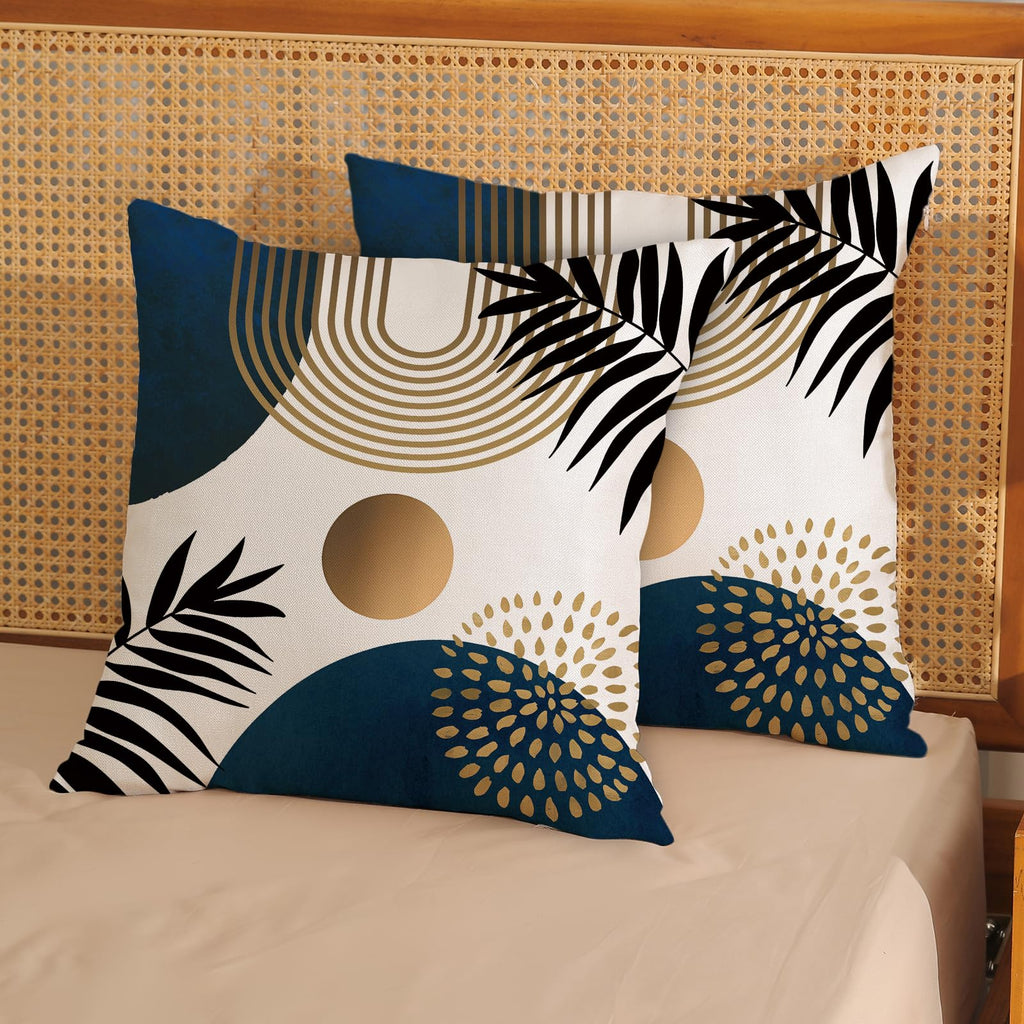 Boho Pillow Covers 20x20 Set of 2 Navy Blue Black Gold Tropical Leaf Geometric Throw Pillow Covers Outdoor Decor Mid