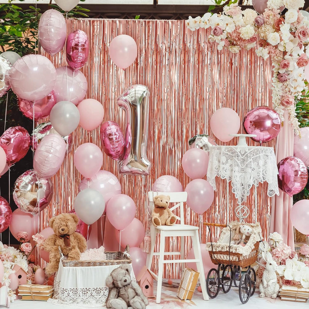 8 Pack Rose Gold Party Streamers Backdrop, 3.3 x 9.9 ft