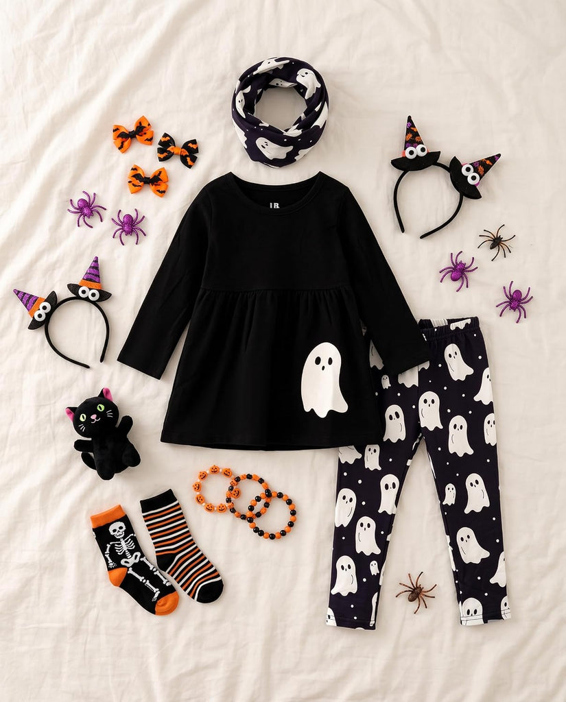 Girls Kids Toddler 3pc Outfit Set Long Sleeve Lightweight Tunic Top Leggings and Scarf
