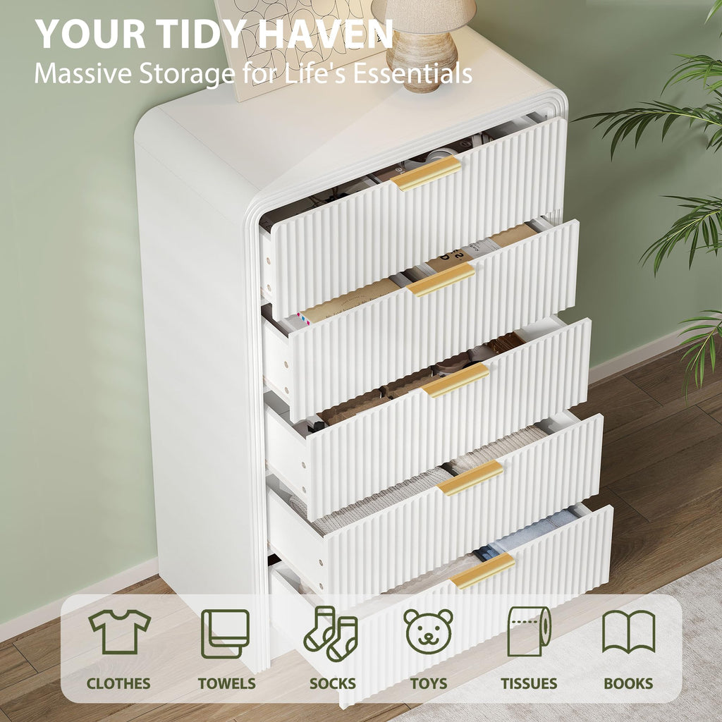 Fluted 5 Drawers Dresser, 48" Tall Chest of Drawers