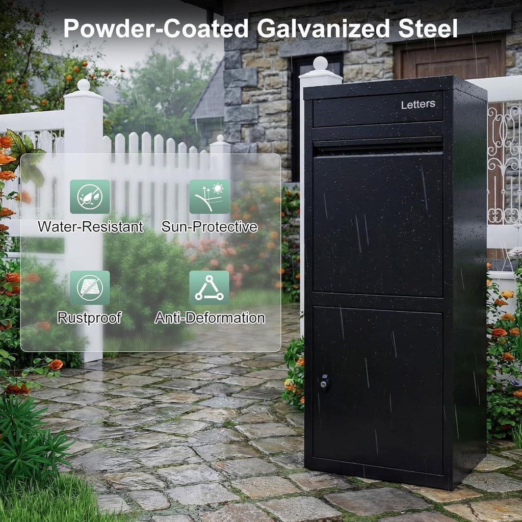 Package Delivery Boxes Galvanized Steel Parcel Drop Box with Mail Slot, Lockable Anti-Theft Secure Package Box