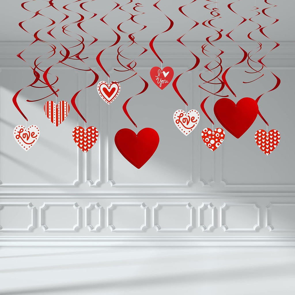 Valentines Day Swirl String Cutout,Decoration Kit with Banner, Garland, Foil Swirls, Hanging Swirls with Heart - Set of 31