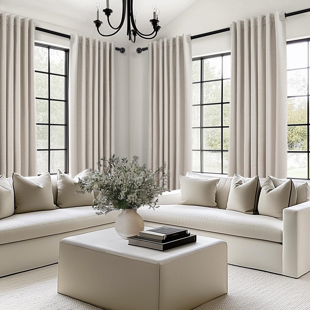 94 Inch Long Sun Blocking Curtains with Hooks Linen Blend, Custom Made Blackout Drapes for Tall Window, Pinch Pleat for