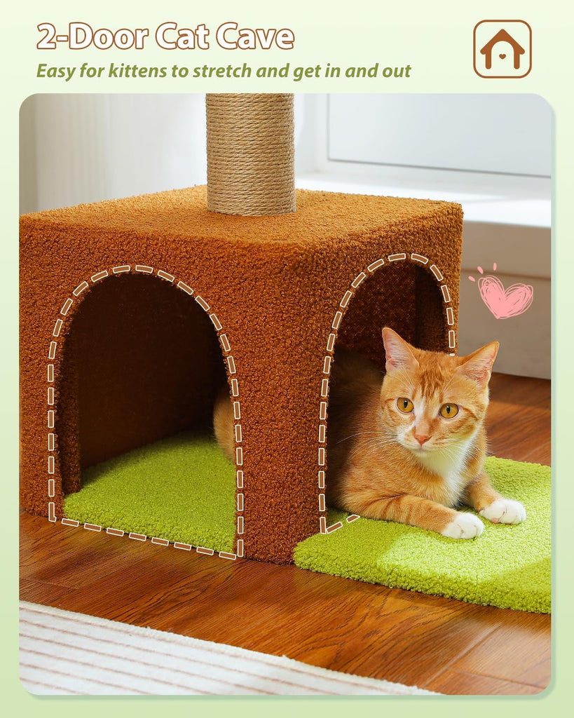 35" Flower Cat Tree for Kittens with Hammock & Sisal Posts, Brown