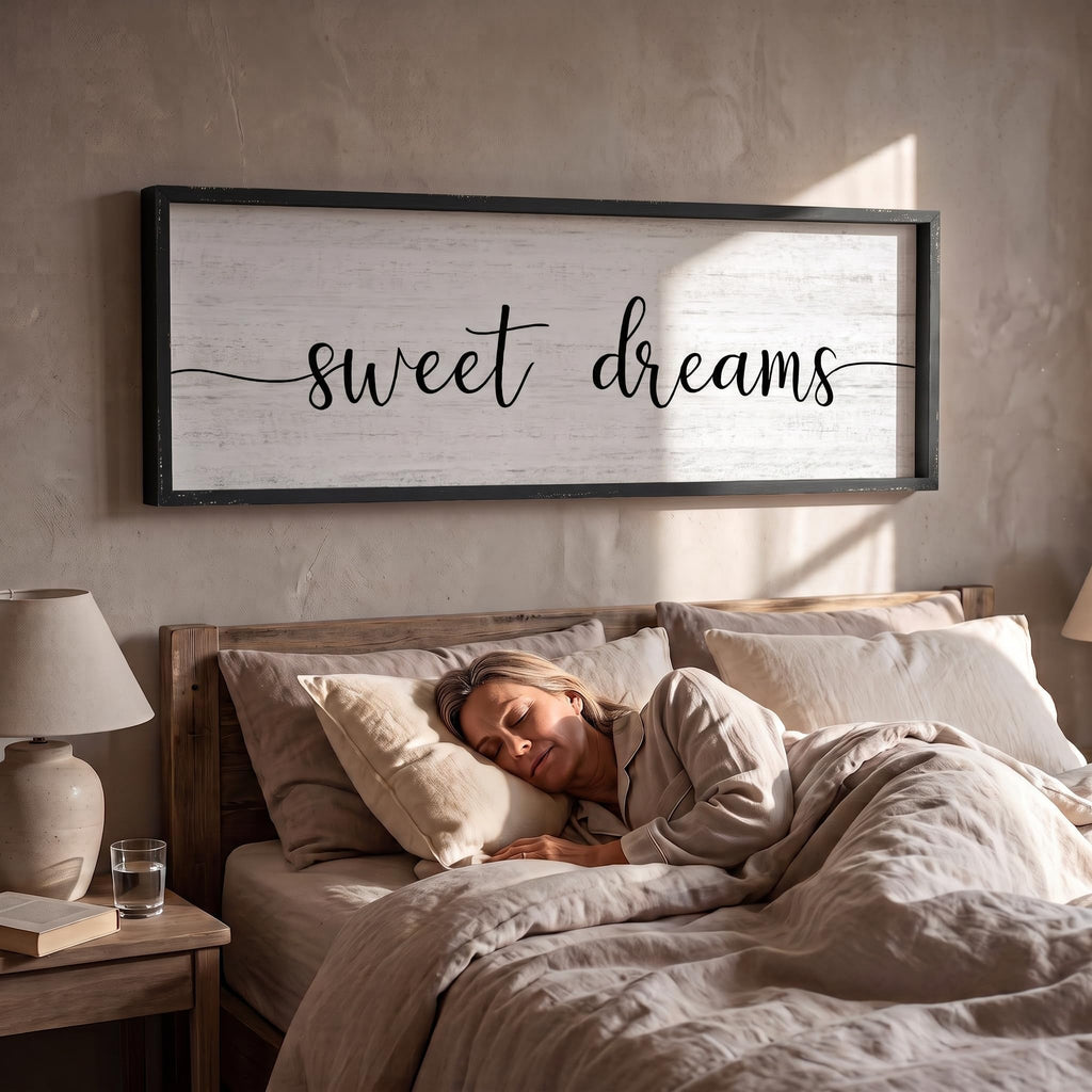 Sweet Dreams Wall Decor Above Bed 41.3''×15'' Large Farmhouse Wall Decor Guest Room Decor Framed Wood Wall Art Rustic