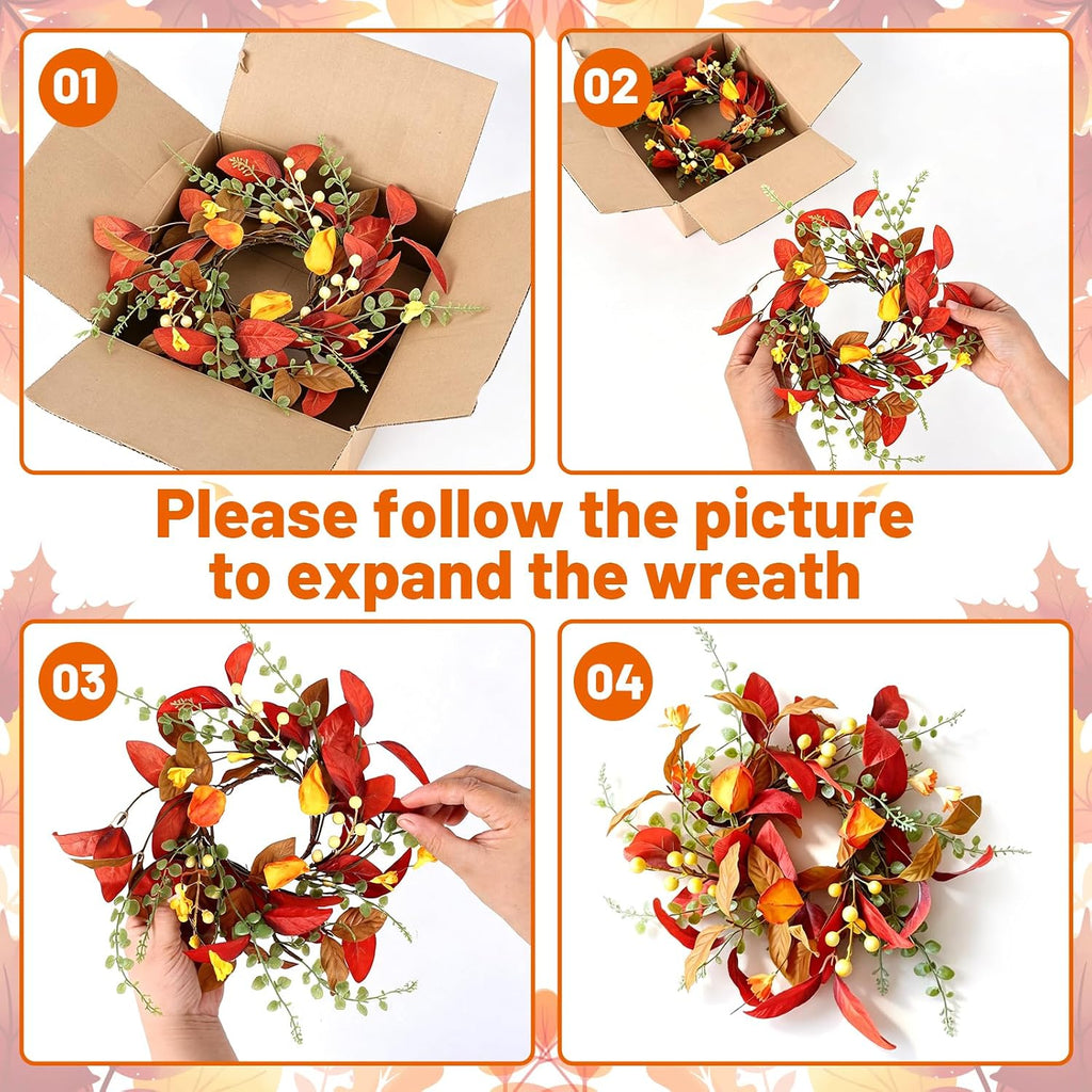 Fall Candle Ring Wreaths Artificial Autumn Candle Holder Wreath - Set of 4