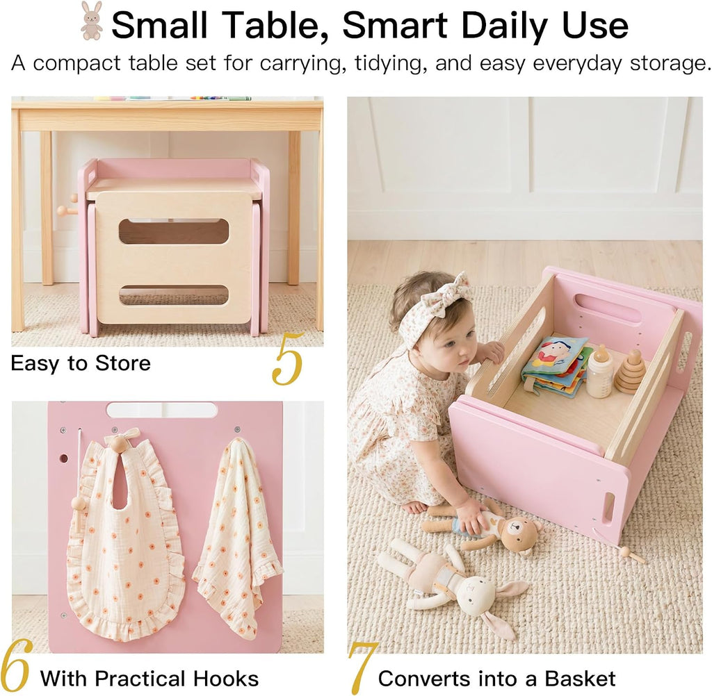 Weaning Table and Chair Set, Adjustable Toddler Table, Pink