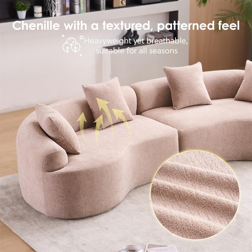 110" Curved Chenille Boneless Modular Sectional, High-Density Sleeper Couch, Lounge (Dusty Pink)