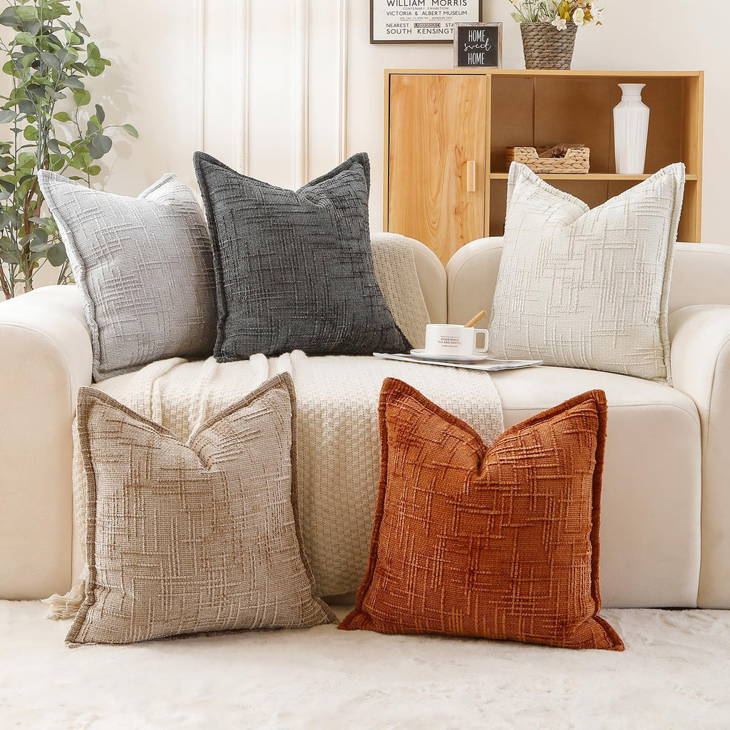 Chenille Throw Pillow Covers 18x18 Inch, Soft Woven Texture, Set of 2