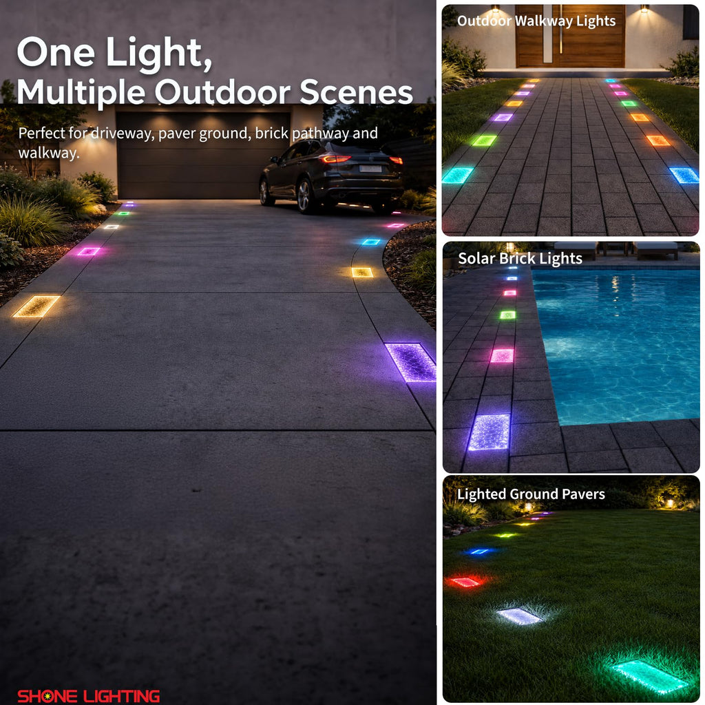 4x8 Solar Ground Lights, 12-Color Paver Light, RGB-W, 6Pack
