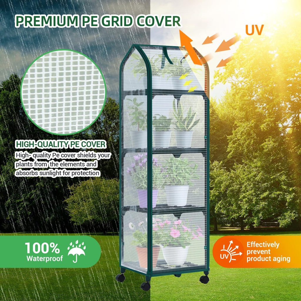 Mini Greenhouse for Indoor Outdoor, Small Plastic Plant Green House with Locking Wheels Portable Greenhouses with