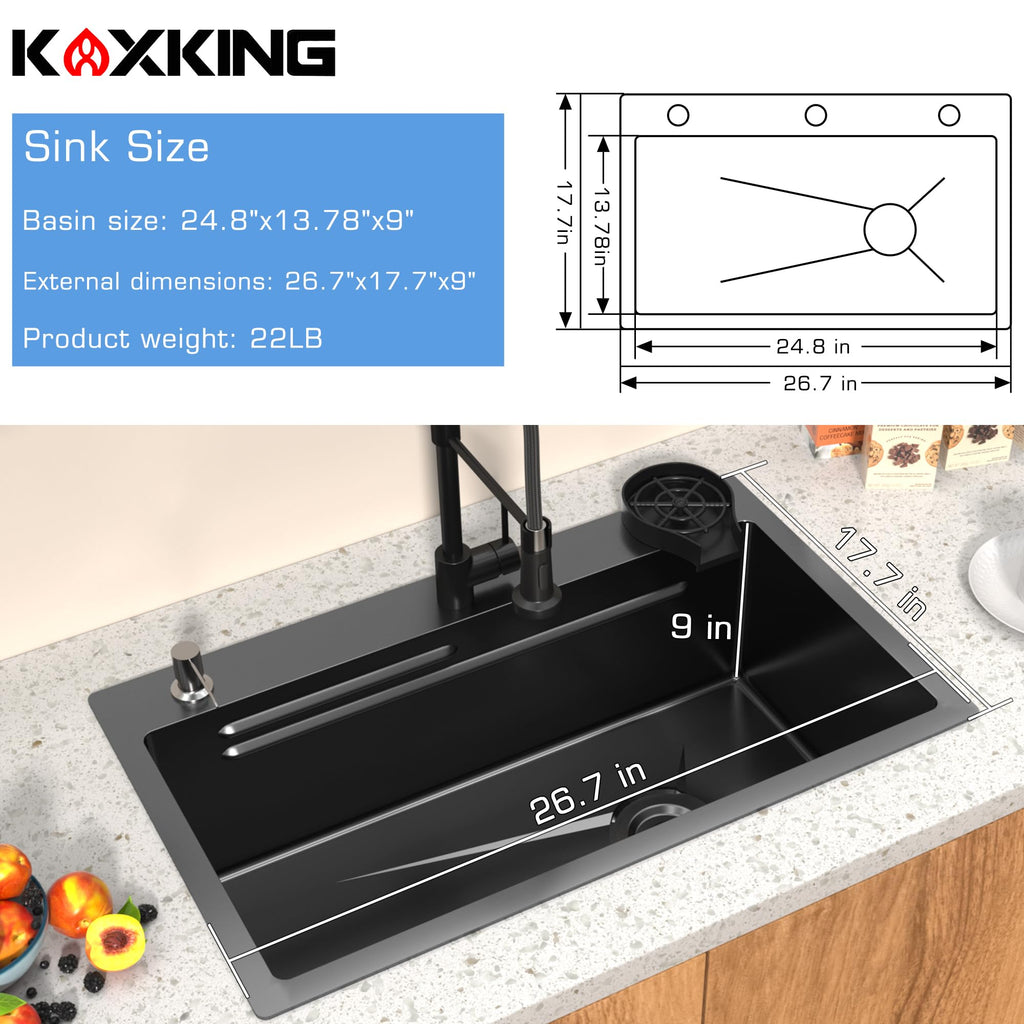 26.7 Inch Black Drop Sink with Faucet, Workstation