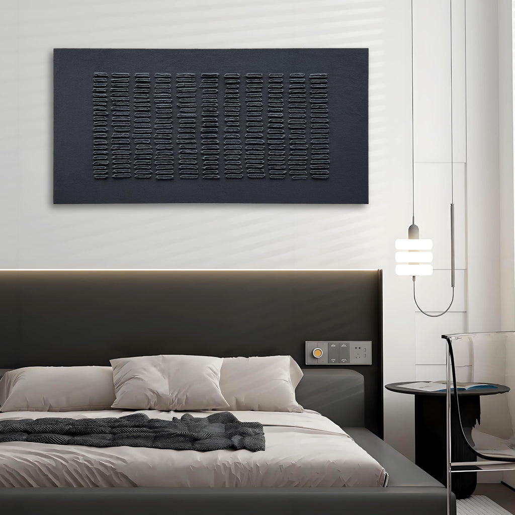 Art Hand-Painted Thick-Textured Black Minimalist Wall Art, 30x60 inches Contemporary Art Canvas Oil Painting