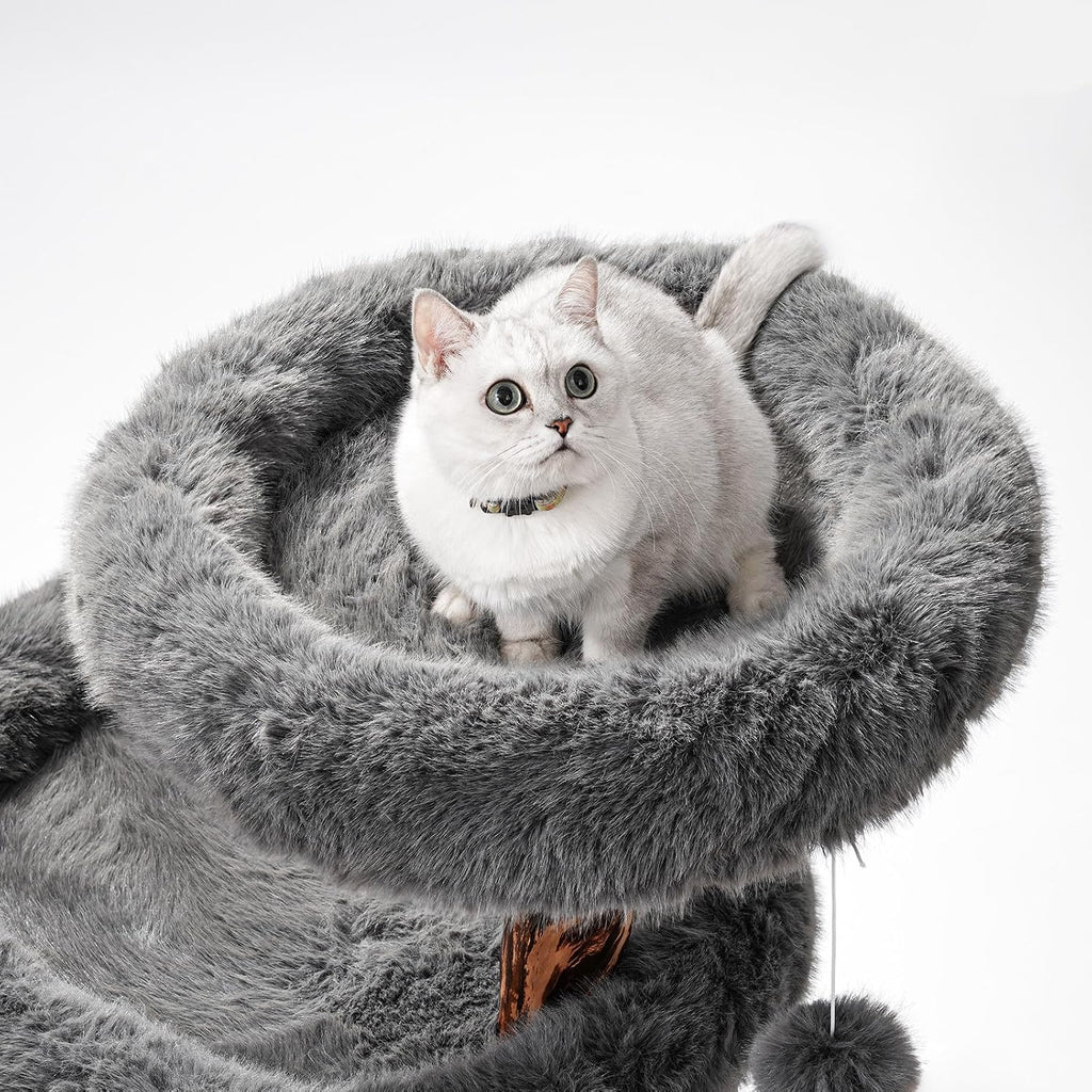 Aesthetic Cat Tree Tower for Large Cats, Modern Cat Tree for Maine Coon Indoor Cats with Faux Fox Fur, Maine Coon Cat