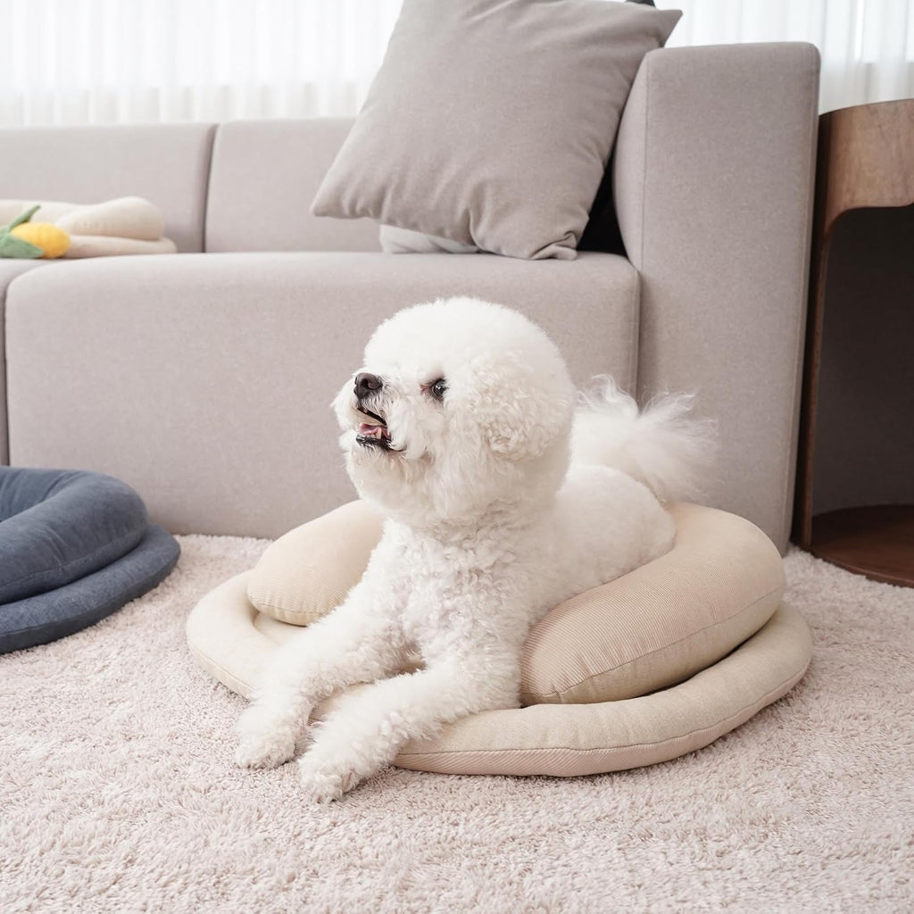 Nest Pillow Dog Bed Made in Korea (Large, Sandy Beige)