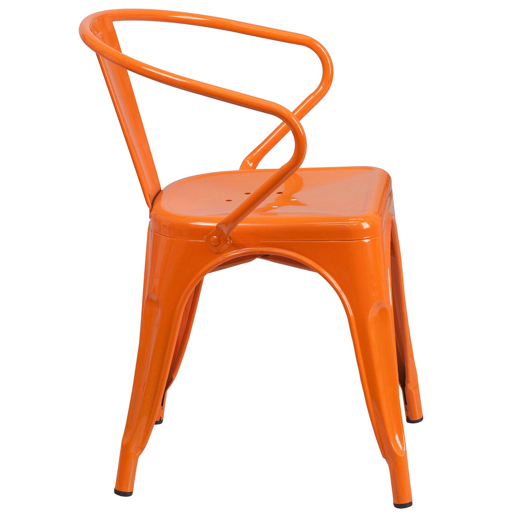 Roy Commercial Grade 4 Pack Orange Metal Indoor-Outdoor Chair with Arms