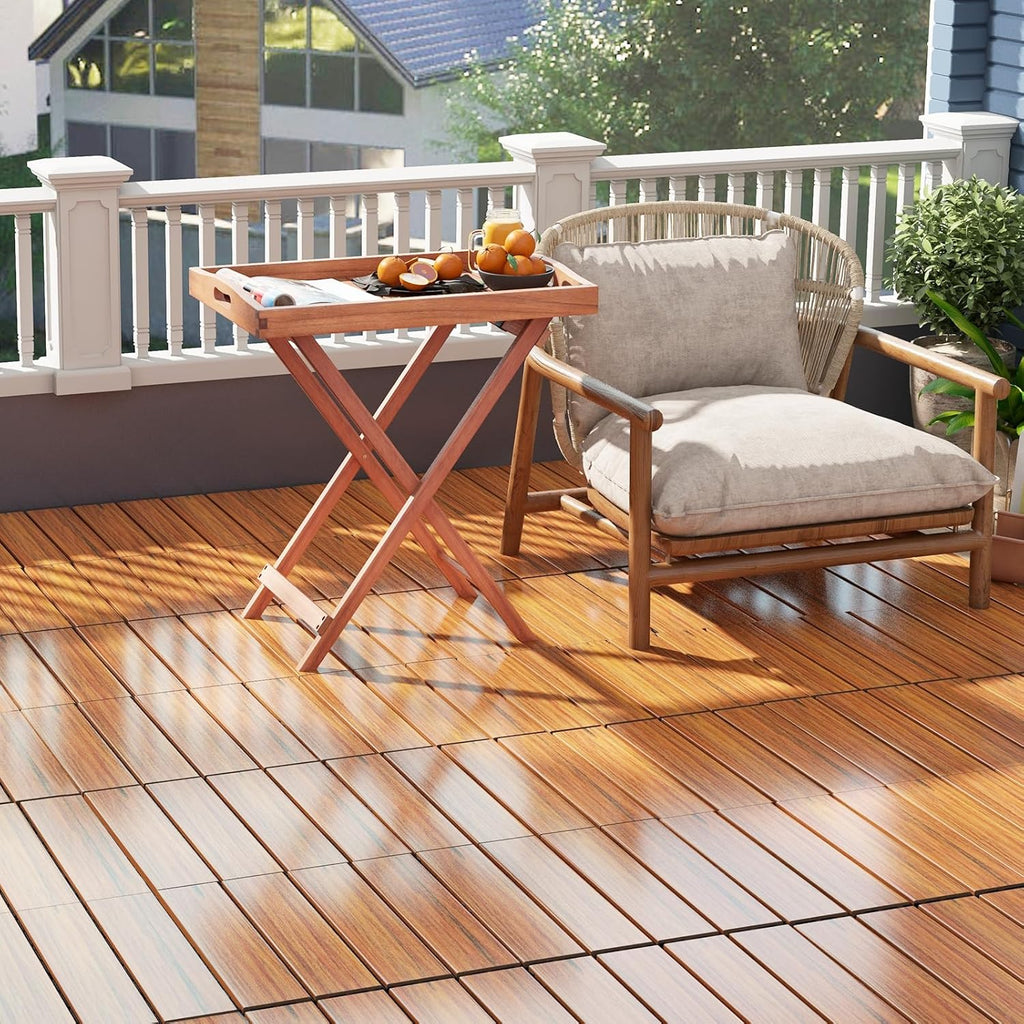 18 Pack Interlocking Deck Tiles - 18 sq.ft Weatherproof Composite Outdoor Flooring Covering, 12" x 12" Patio Decking