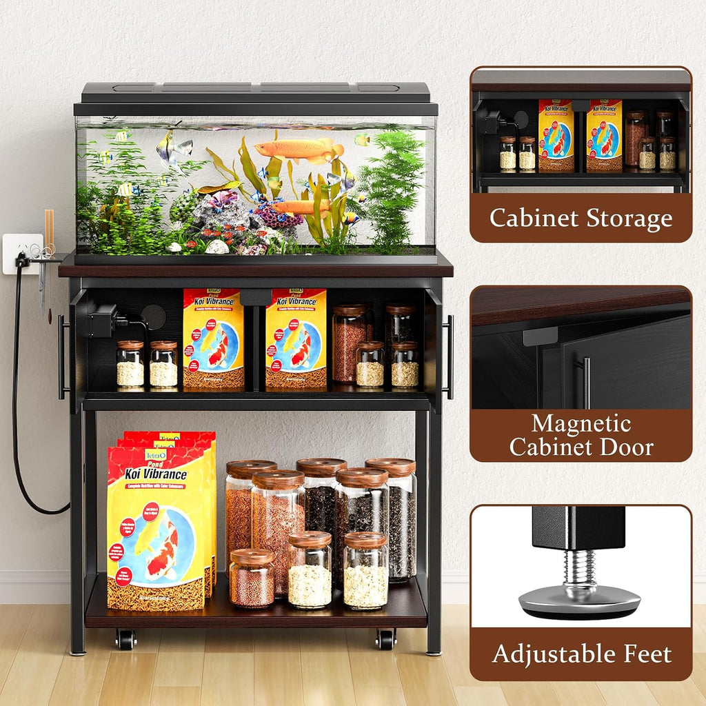 20-29 Gallon Fish Tank Stand with Power Outlet and Slide-Out Shelf