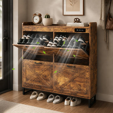 Shoe Cabinet with Deodorizer & 4 Flip Drawers, Shoe Cabinet Storage, Freestanding Shoes Organizer Cabinet with Metal