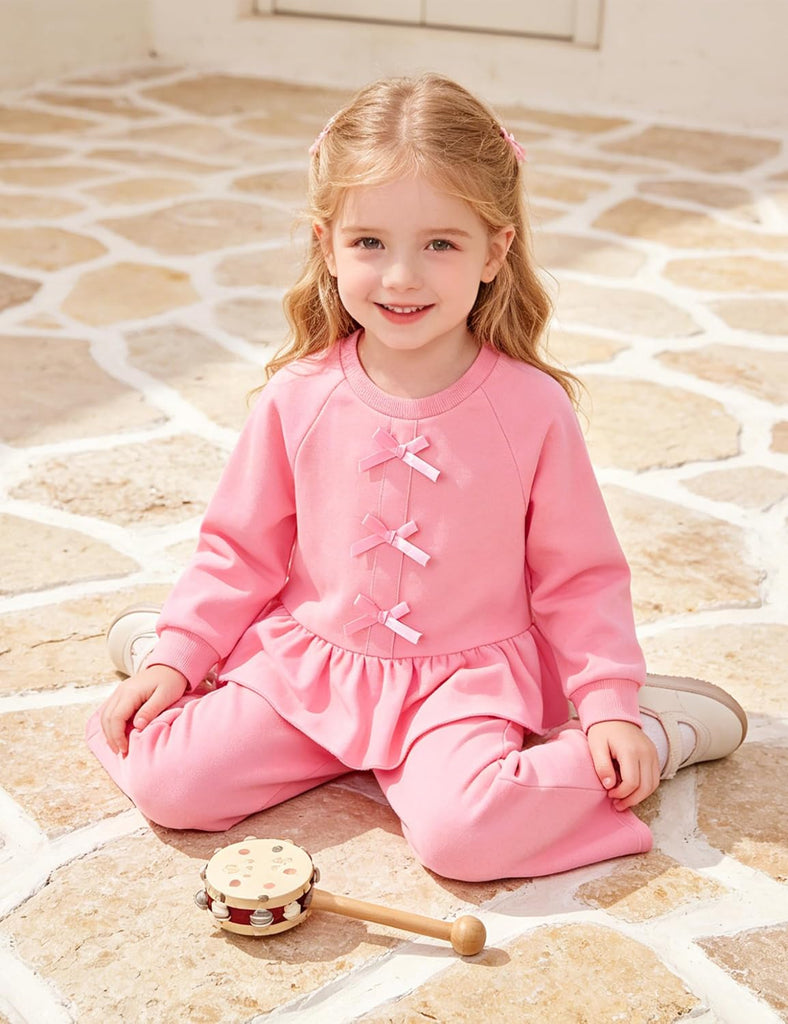Toddler Girls Clothes 2 Piece Solid Long Sleeve Ruffle Shirt Top Wide Leg Pants Sets Fall Winter Outfits