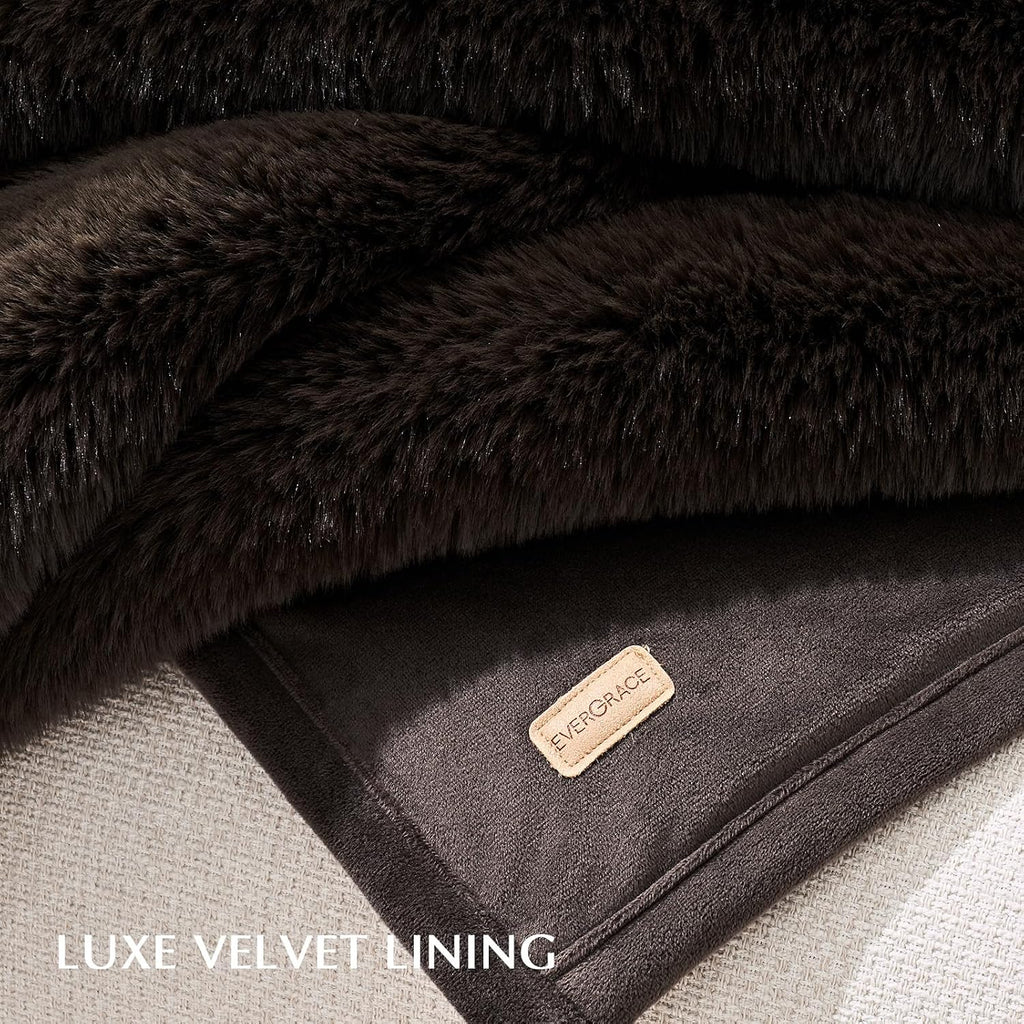 Faux Chinchilla Fur Throw Blanket, 50"x60", Espresso Mink | Luxury, Super Soft, 1220GSM, Fluffy Cozy Mink, Reversible