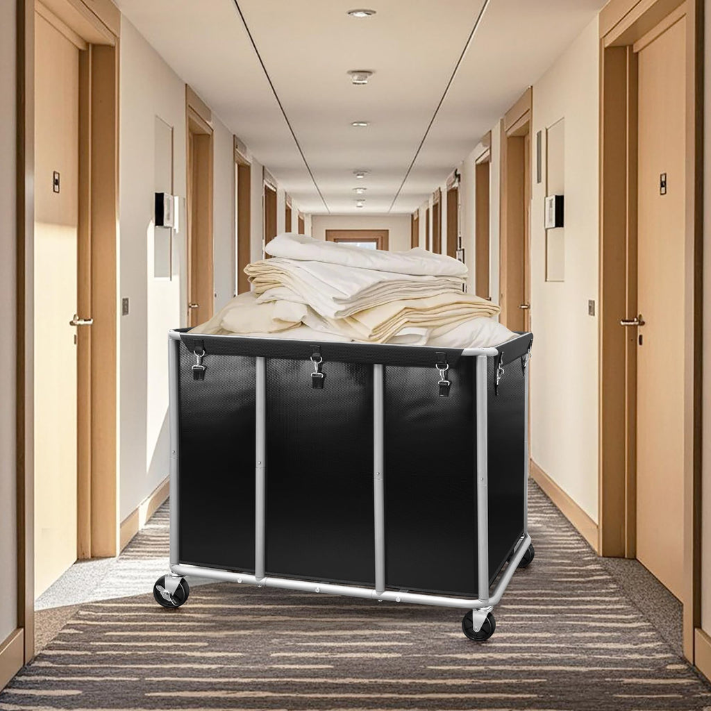 Commercial Laundry Cart with Wheels, 420L Black