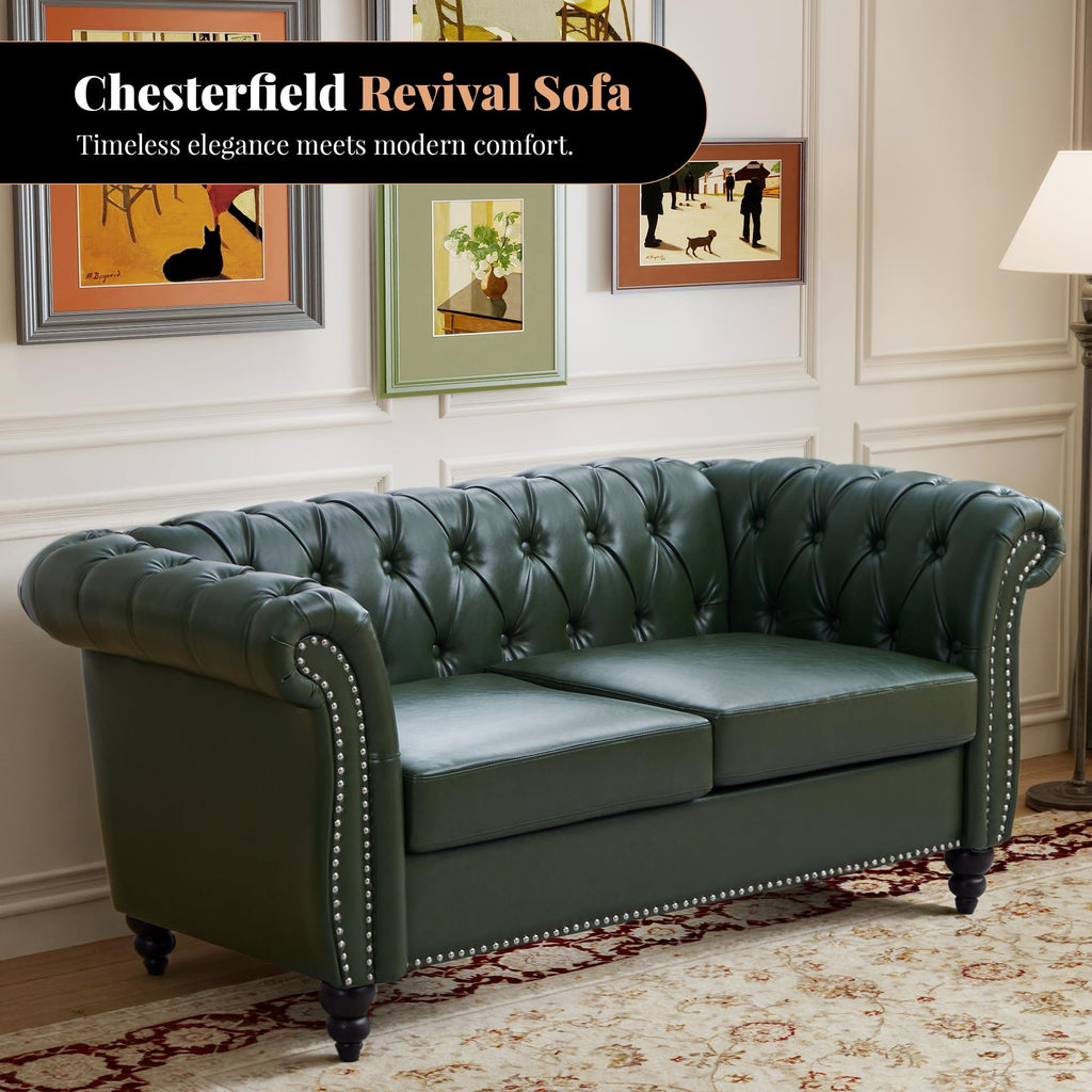 Chesterfield Loveseat, 2 Seater Tufted Couch, Classic Button Tufted Upholstered Sofa, Modern Mid-Century PU Leather