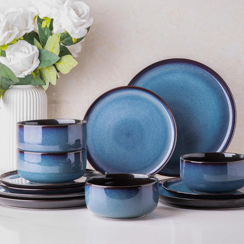 Ceramic Dinnerware Sets for 4,Porcelain Plates and Bowls Sets,Handmade Reactive Glaze Dishes Set,Chip Resistant and