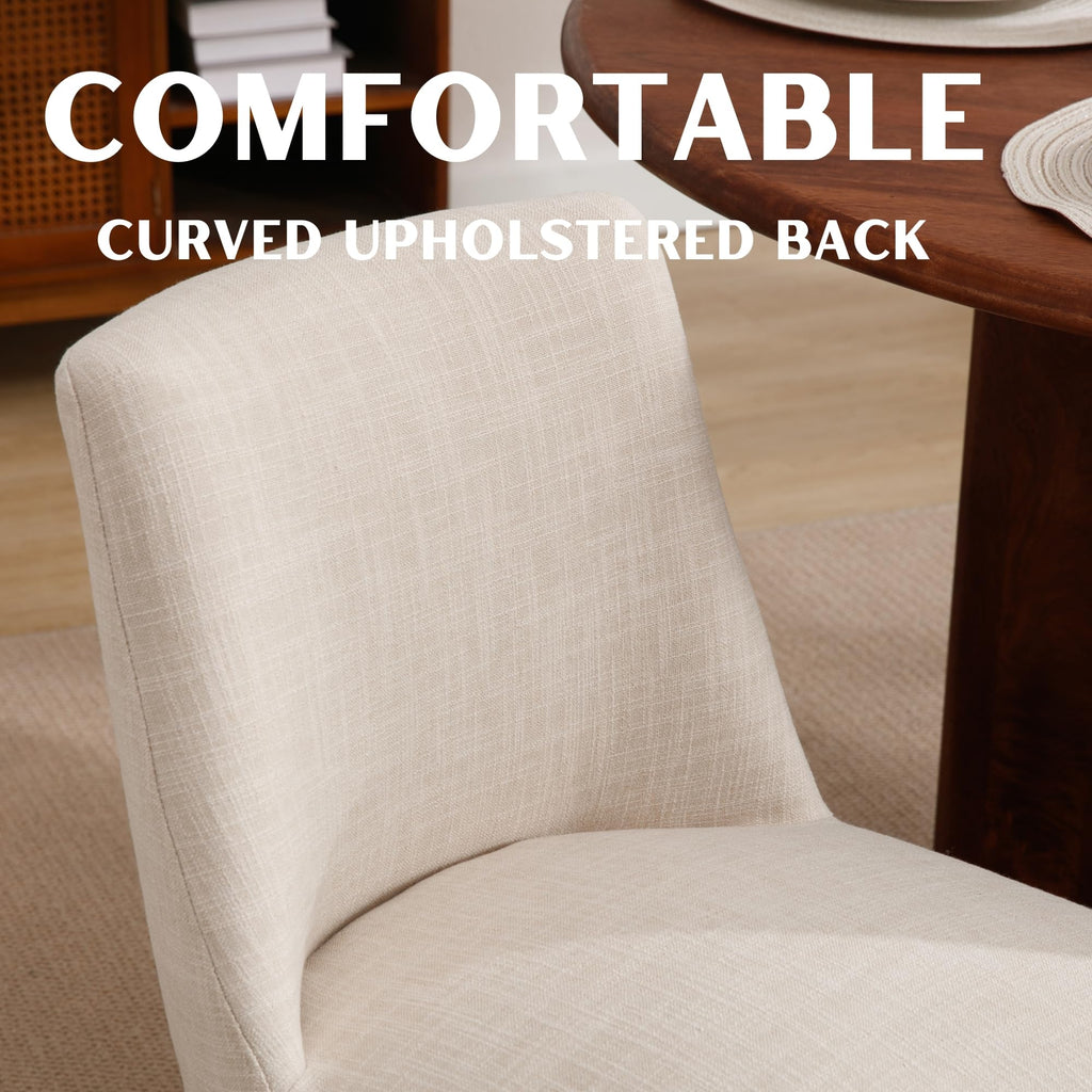 Upholstered Set of 6, Modern Wooden Dining Room Chair with Wood Legs, Linen Fabric Kitchen Chairs Farmhouse Dinner