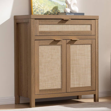 Buffet Cabinet Sideboard with Storage, Rattan Accent Cabinet | 2 Doors, a Drawer, Boho Credenzas Farmhouse Buffet