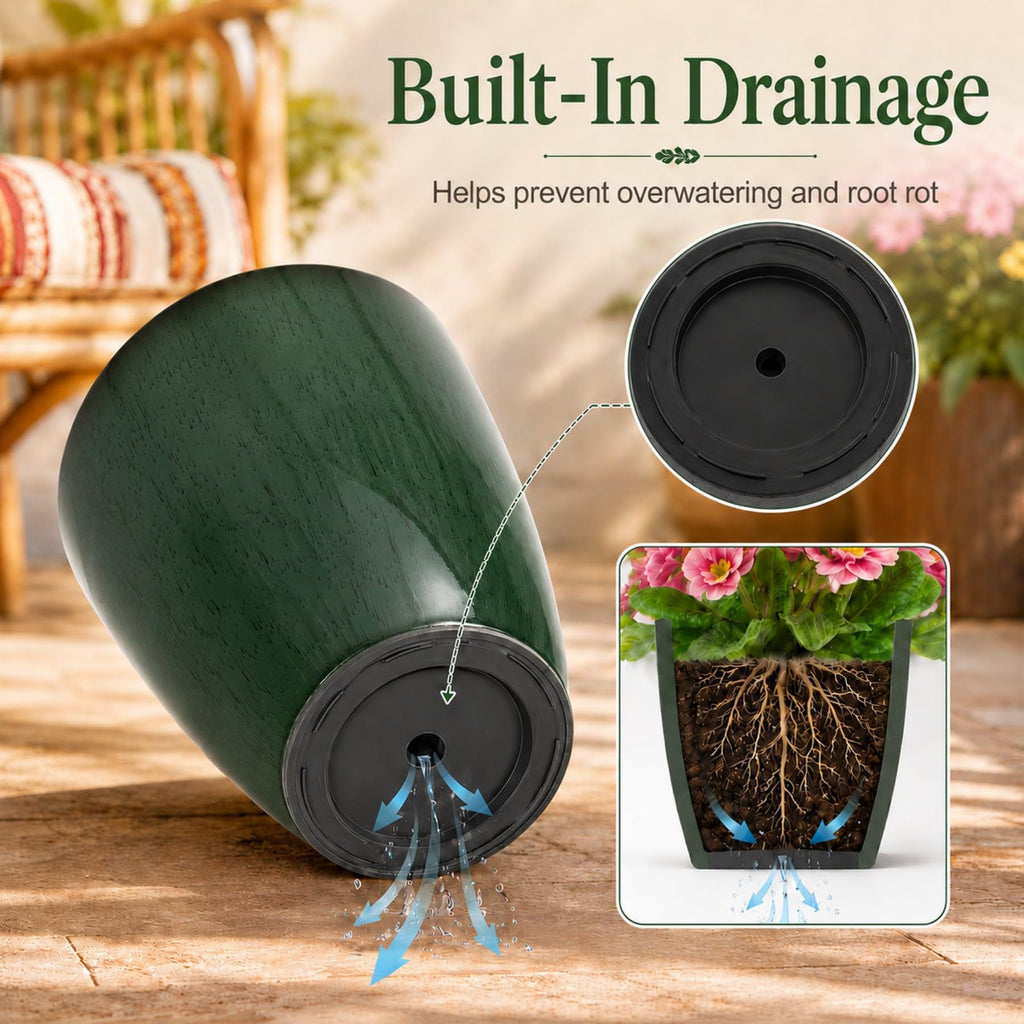 Set of 3 Tall Planter, 24/21/12in Large Plastic Planter, DarkGreen