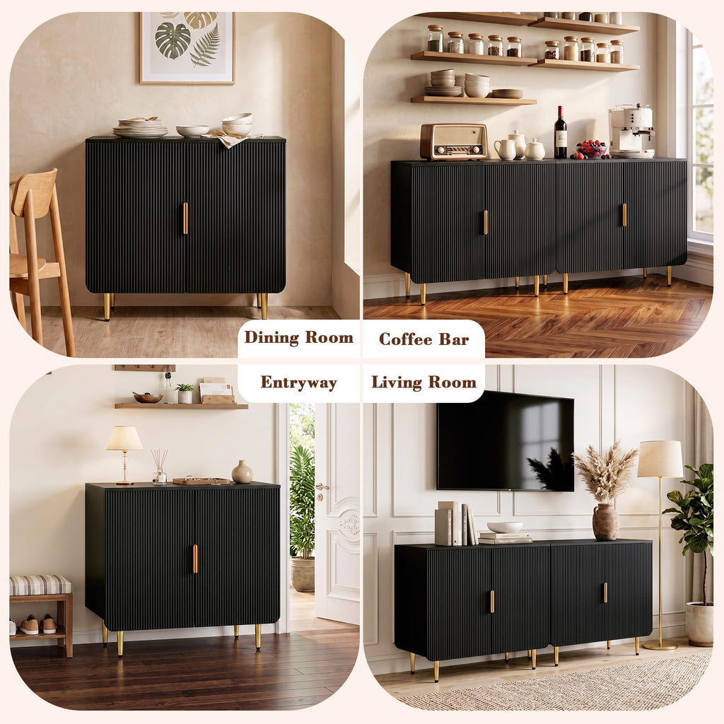 Fluted Buffet Cabinet with Storage, Kitchen Sideboard Cabinet