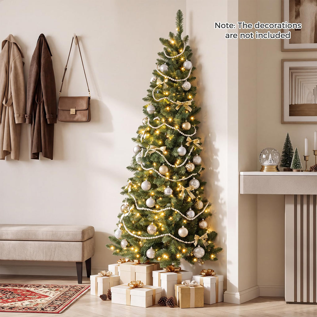 6 FT Pre-Lit Half Christmas Tree with 250 LED Lights, Easy Setup