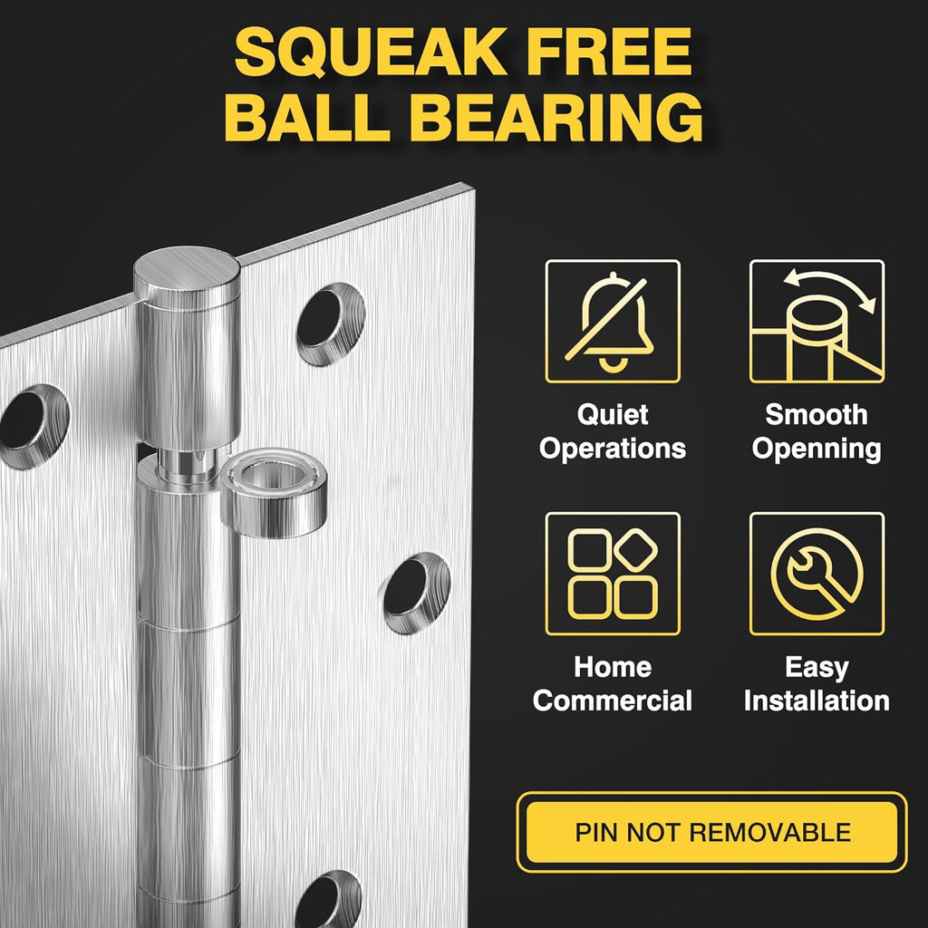 Ball Bearing Door Hinges, 3.5 x 3.5 Inches Door Hinges, Square Corner Heavy Duty Hinges, Stainless Steel Hinges