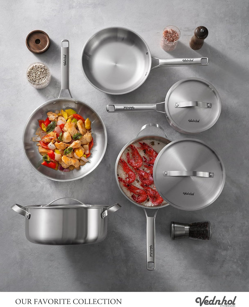 Stainless Steel Cookware Set, 8 Pcs Tir-Ply Pots and Pans Set, PFOA&PTFE Free, Dishwasher&Oven Safe, Kitchen