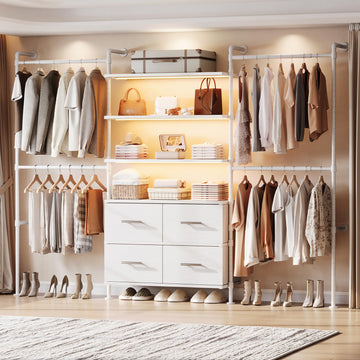 T4 Closet System with Stepless Dimmable LED Light & Drawers, White