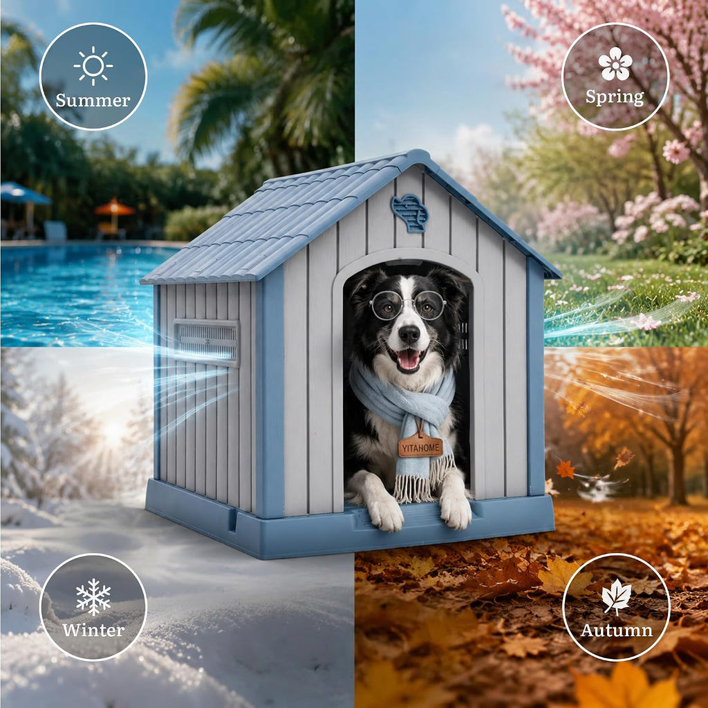 32" Dog House w/Air Vents Elevated Floor, in/Outdoor PP Dog House