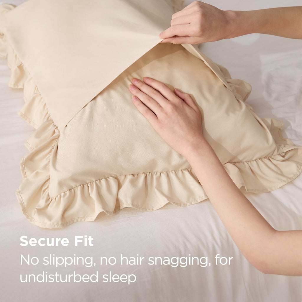 Ruffle Pillow Cases Set of 2, Beige Pillow Shams