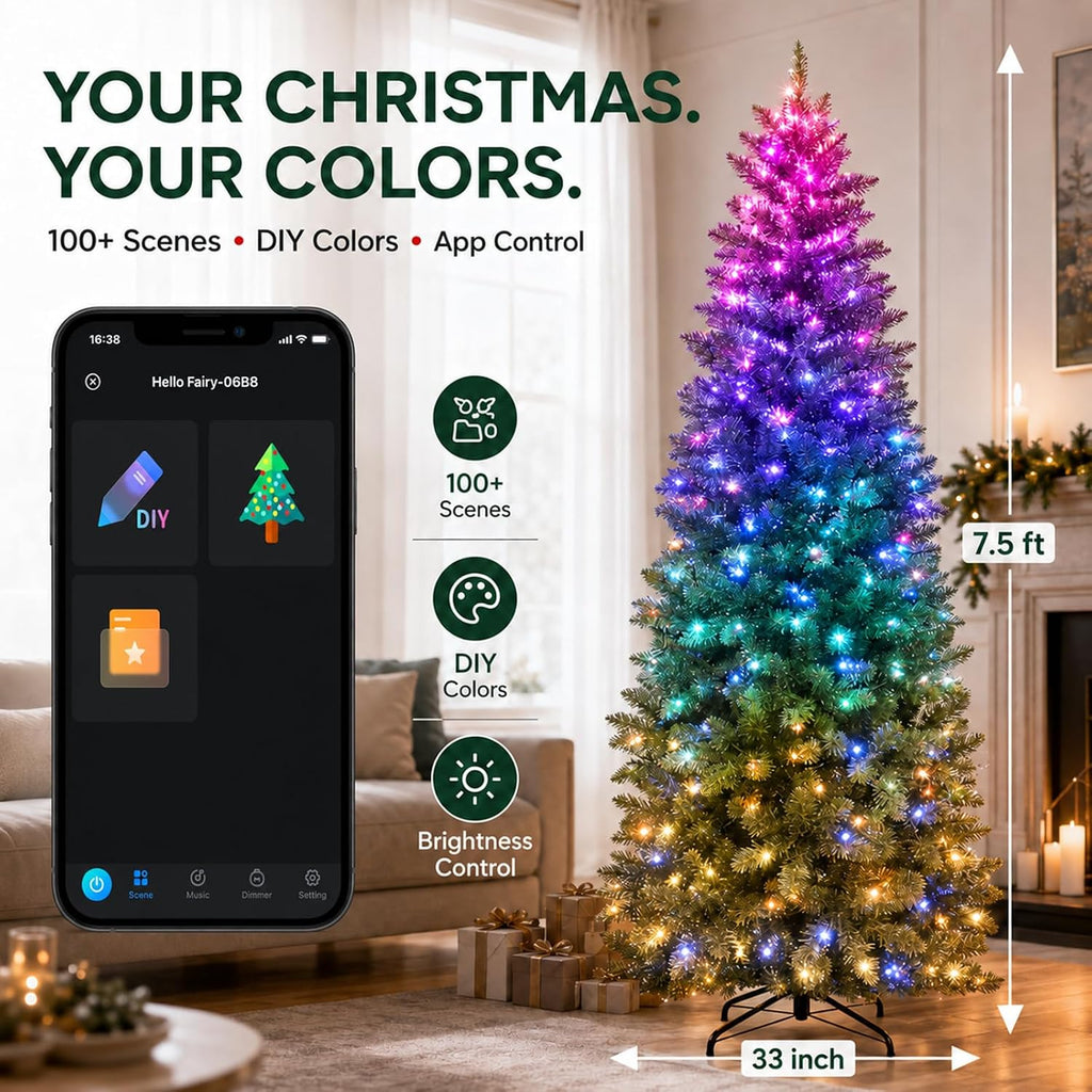 Smart Prelit Pencil Christmas Tree, 350 LEDs