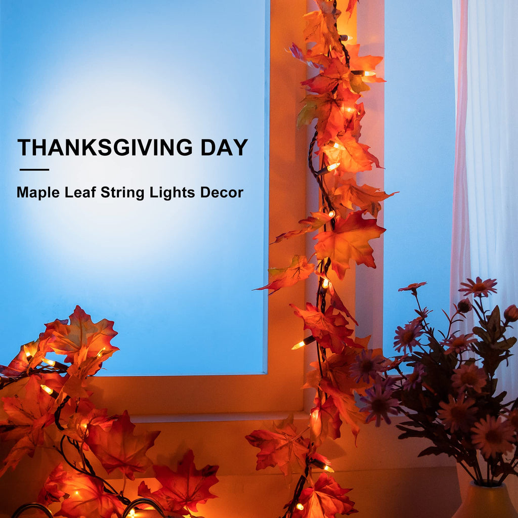 Fall Decorations - 9FT Fall Garland with Lights 50 Orange Lights