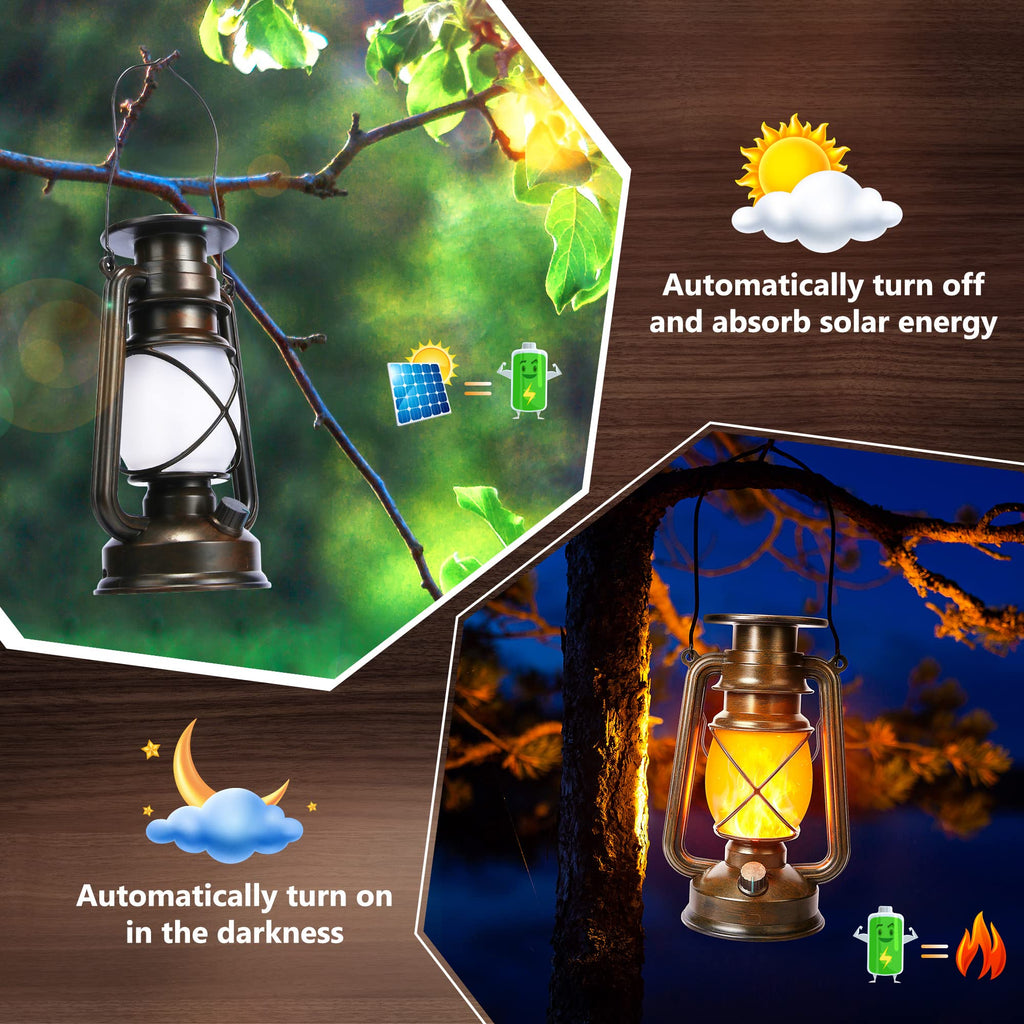 Solar Lantern Outdoor Lights, 2 Pack Bronze Vintage LED Lantern