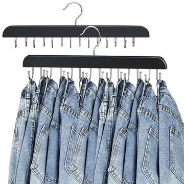 Jean Hangers for Closet, 14 Wood Jeans Hooks Space Saving, 180° Rotating Jean Hangers for Skirts/Shorts/Belts/Ties