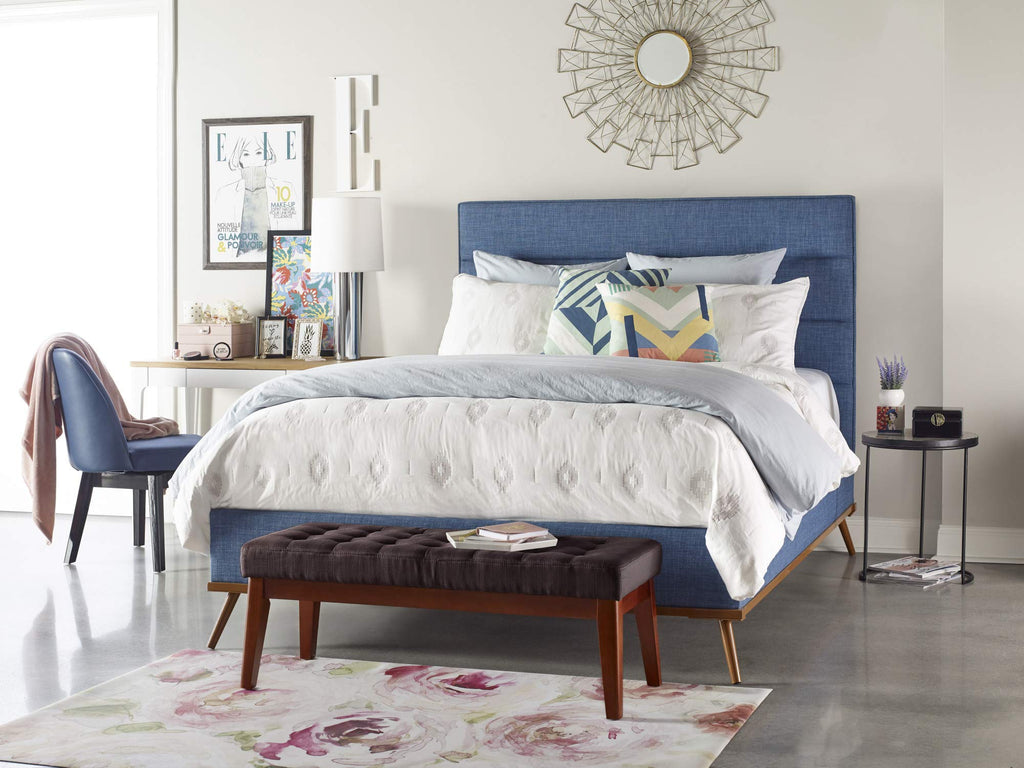 Claire Button Tufted Upholstered Bedroom Bench, Modern Fabric Padded Ottoman with Wooden Legs, Dark Brown