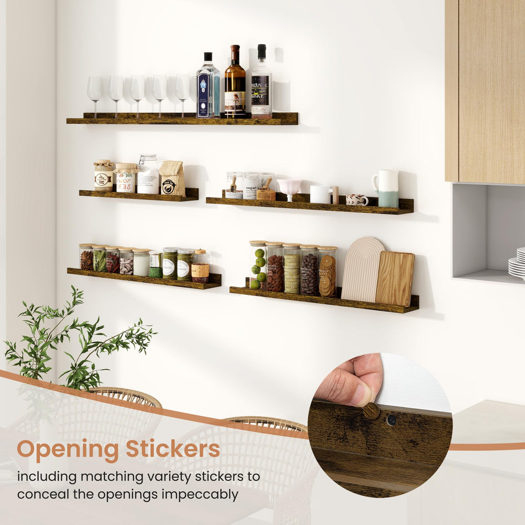 Picture Ledge Shelf for Wall, Floating Shelves Set of 2, 30 inch Long Floating Shelves with Lip, Rustic Brown