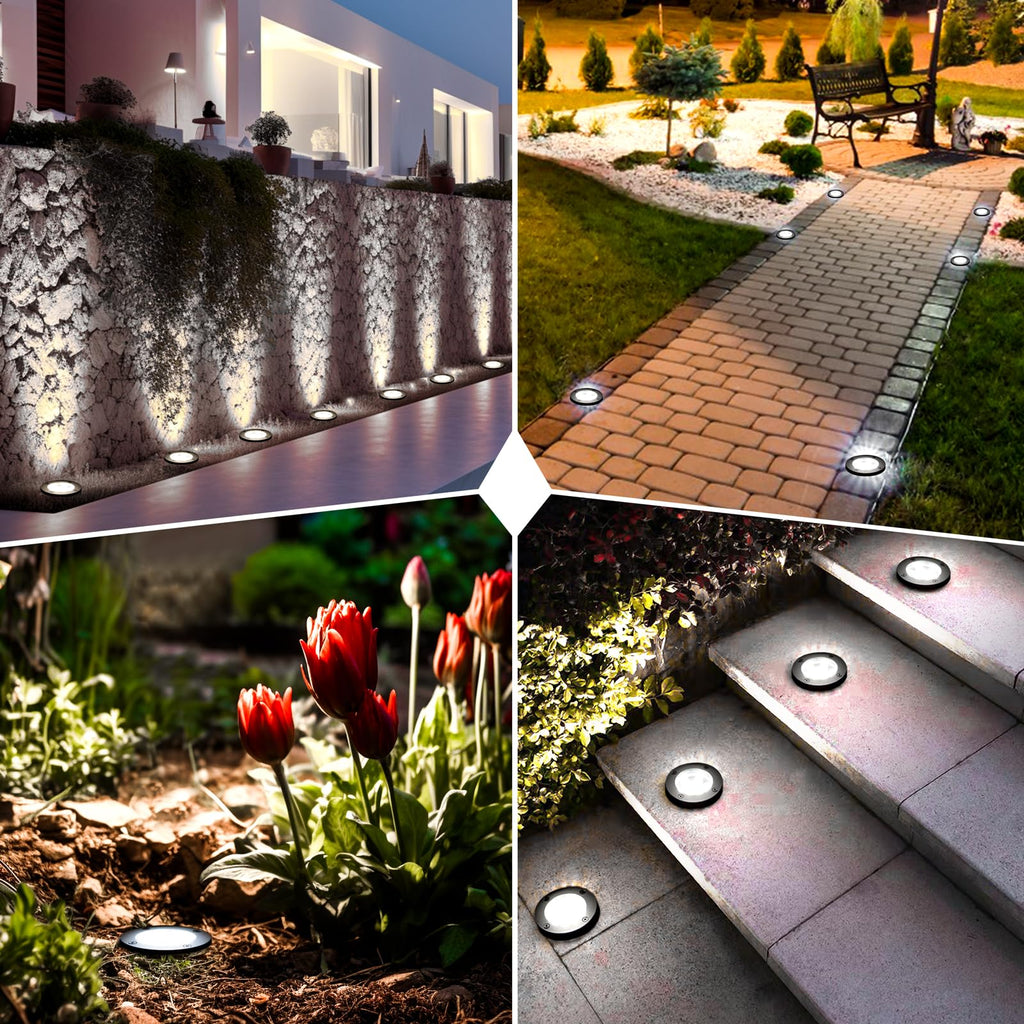 9W LED Low Voltage Landscape Lights, AC/DC 12-24V Outdoor Well Lights IP68 Waterproof 5500K Cool White In-Ground
