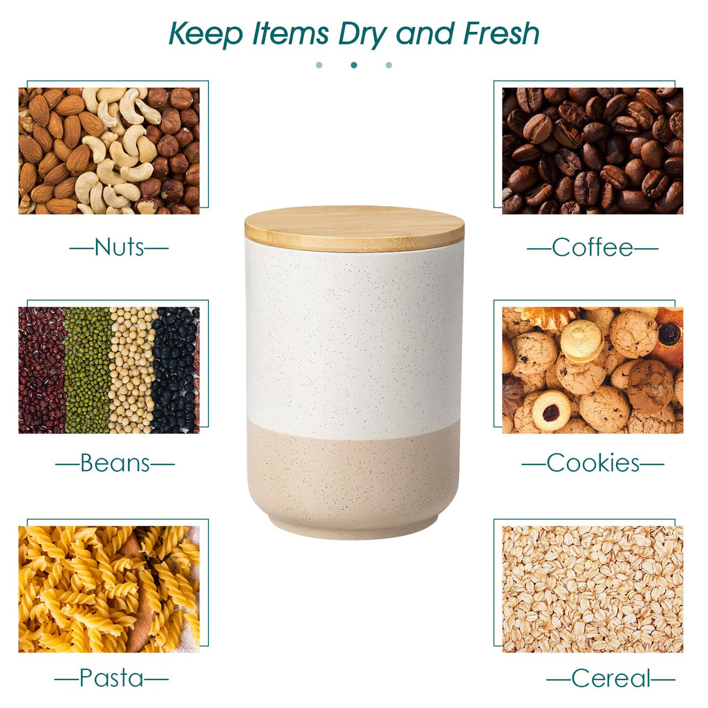 Sabine Large Ceramic Canister with Airtight Wood Lid - 74 oz Kitchen Food Storage Jar for Flour, Sugar, Coffee, Tea &