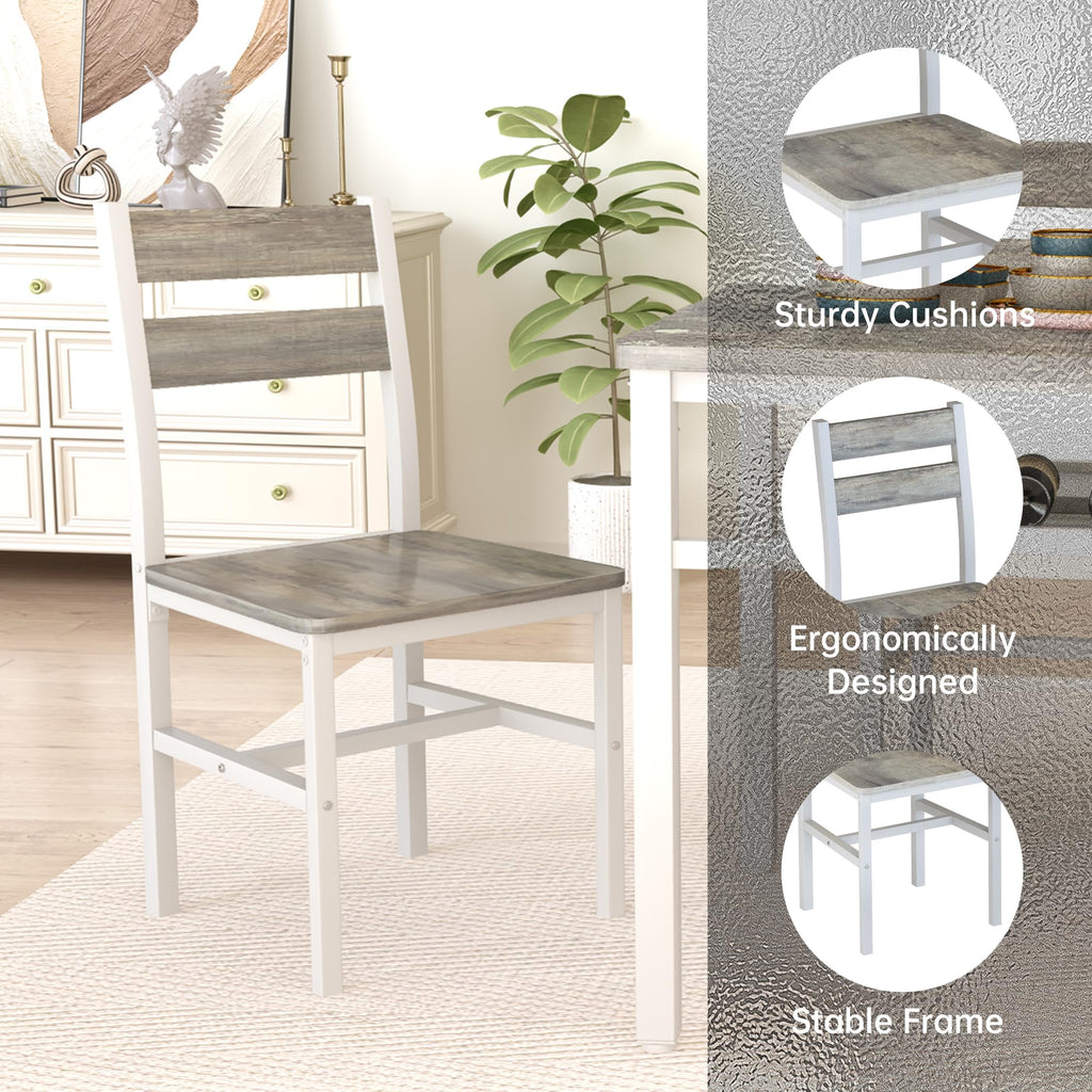 Dining Table Set for 4, Wood Kitchen Table Chairs Set with Storage, Farmhouse 5 Piece Dining Room Table Set